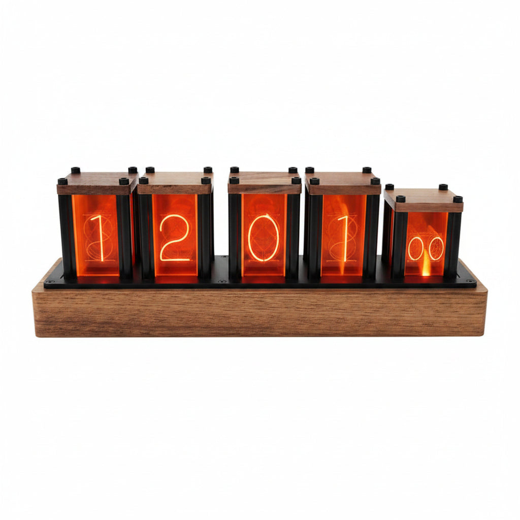 Orologio Nixie vintage in legno