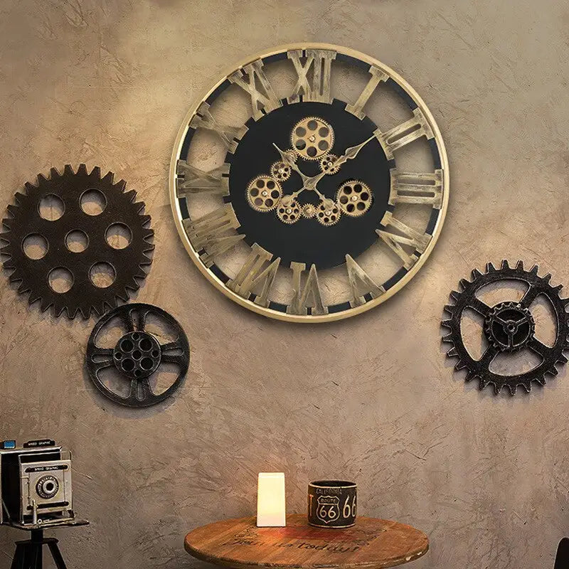 Orologio da Parete con Ingranaggio Rotante Dorato