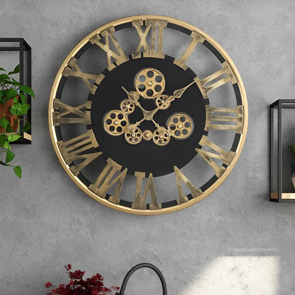 Orologio da Parete con Ingranaggio Rotante Dorato