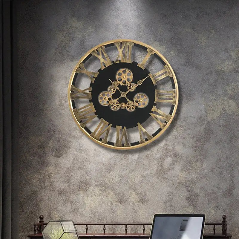 Orologio da Parete con Ingranaggio Rotante Dorato