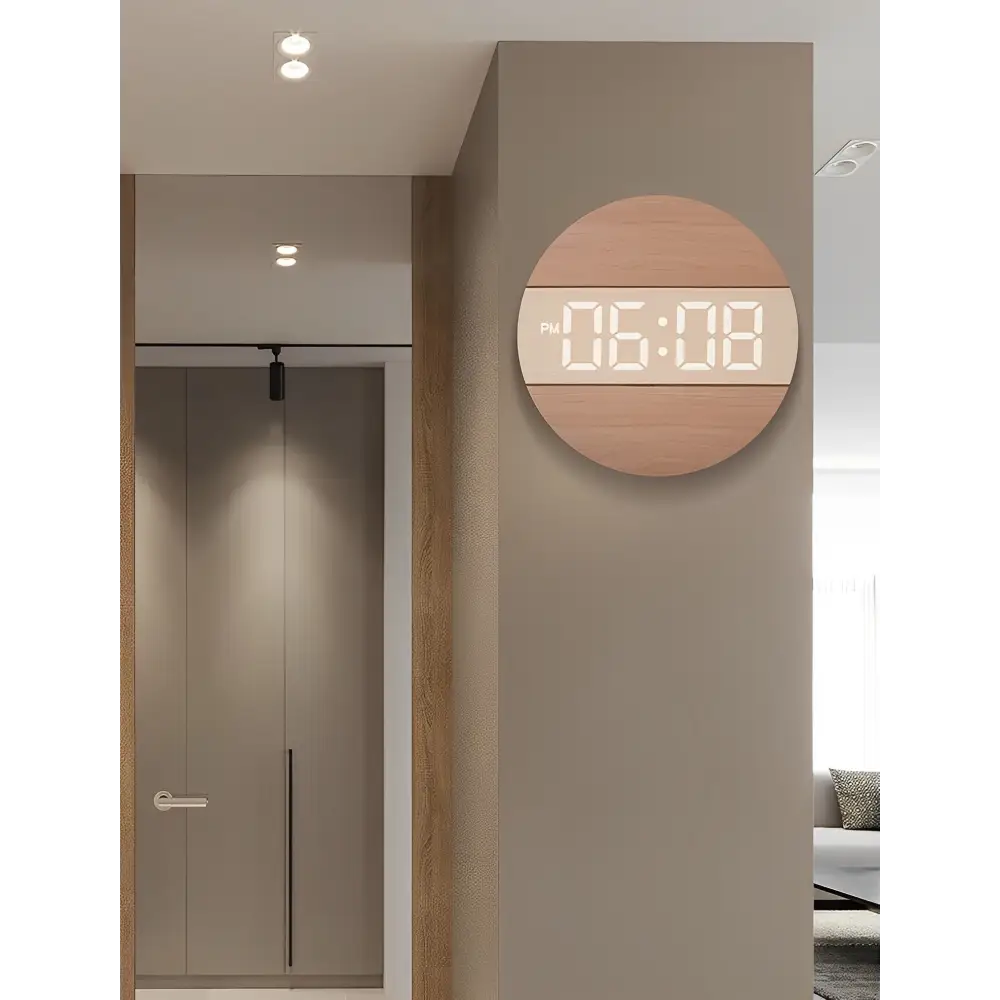 Orologio da parete a LED in legno