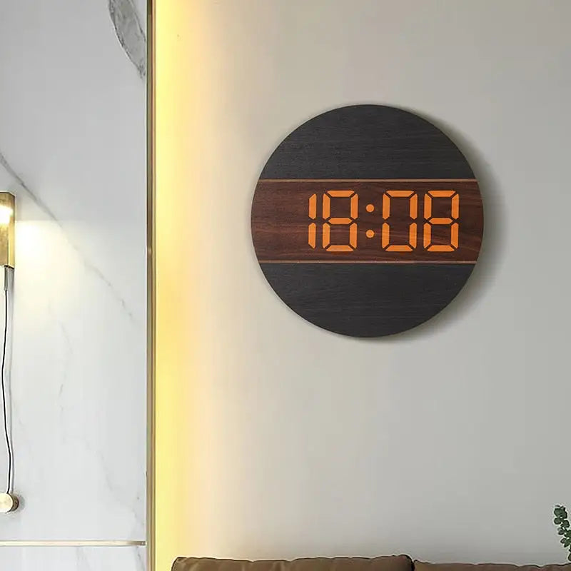 Orologio da parete a LED in legno