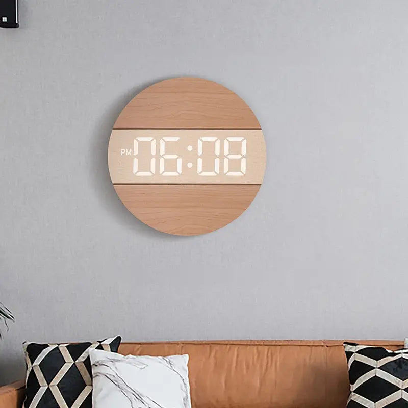 Orologio da parete a LED in legno