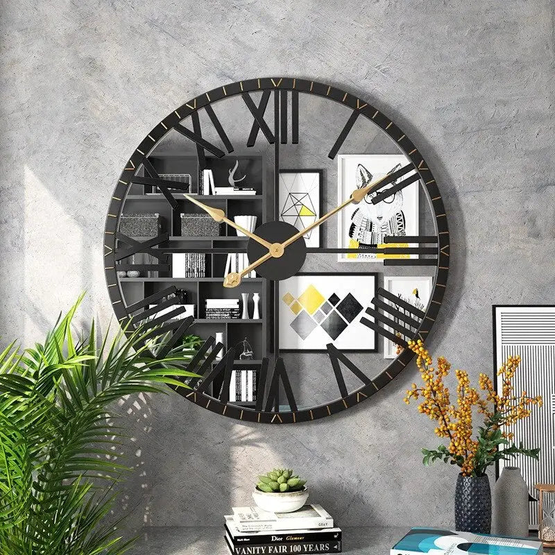 Orologio da parete a specchio nero e oro