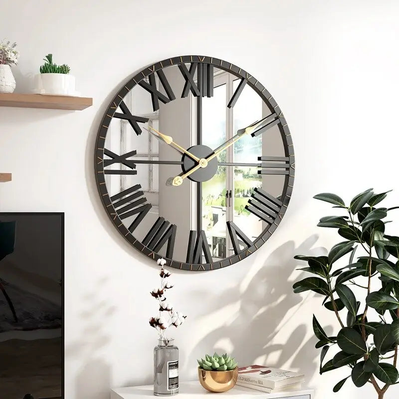 Orologio da parete a specchio nero e oro