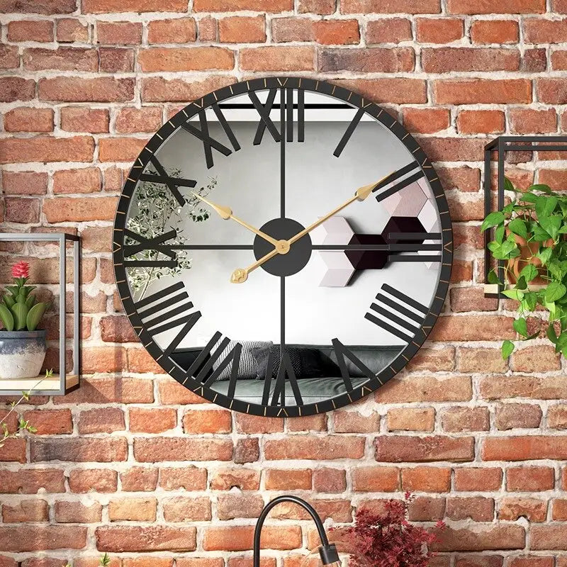 Orologio da parete a specchio nero e oro
