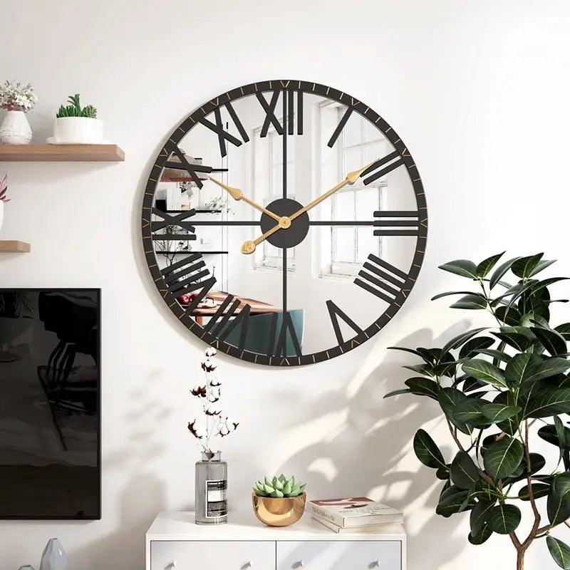 Orologio da parete a specchio nero e oro