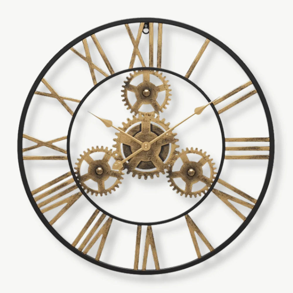 Orologio da parete con ingranaggi dorati