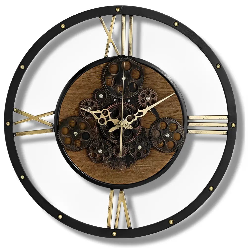 Orologio da parete con ingranaggi vintage in metallo e legno