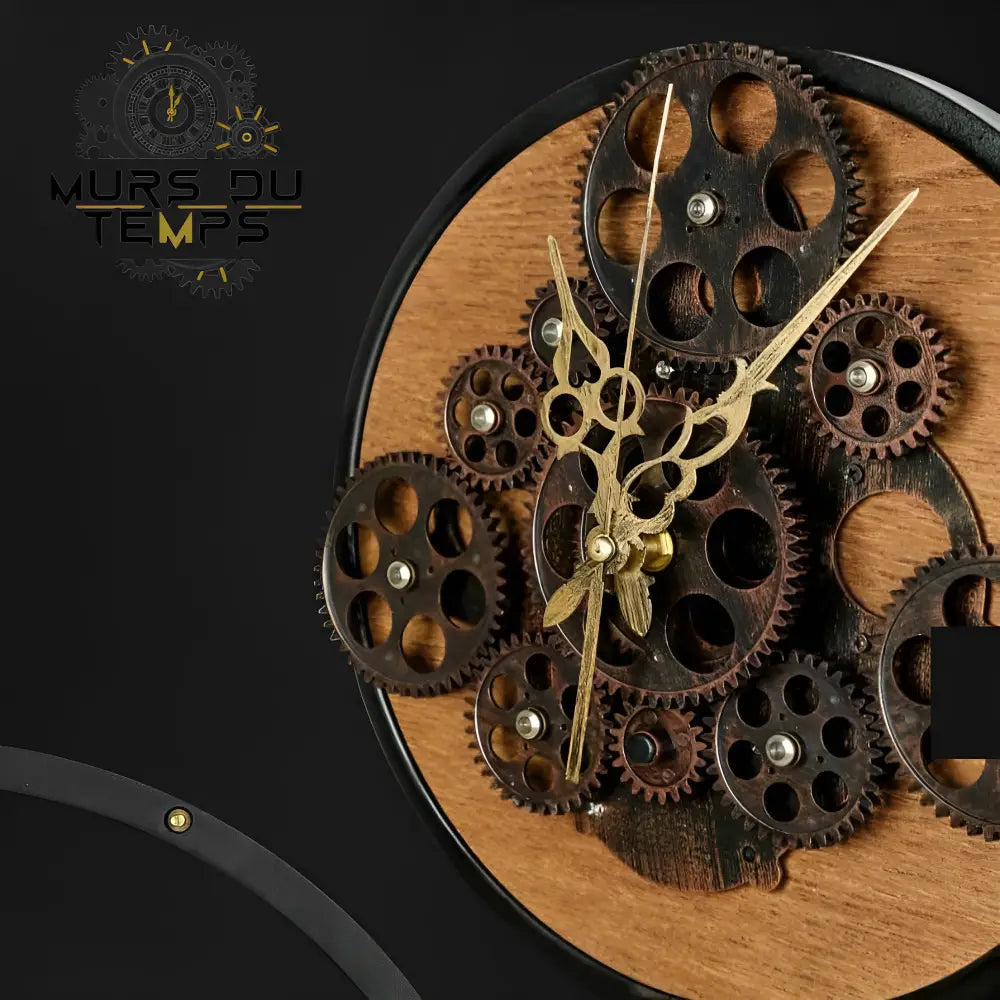 Orologio da parete con ingranaggi vintage in metallo e legno