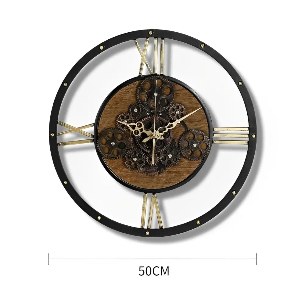Orologio da parete con ingranaggi vintage in metallo e legno
