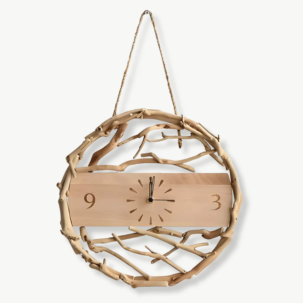 Orologio da parete con rami naturali