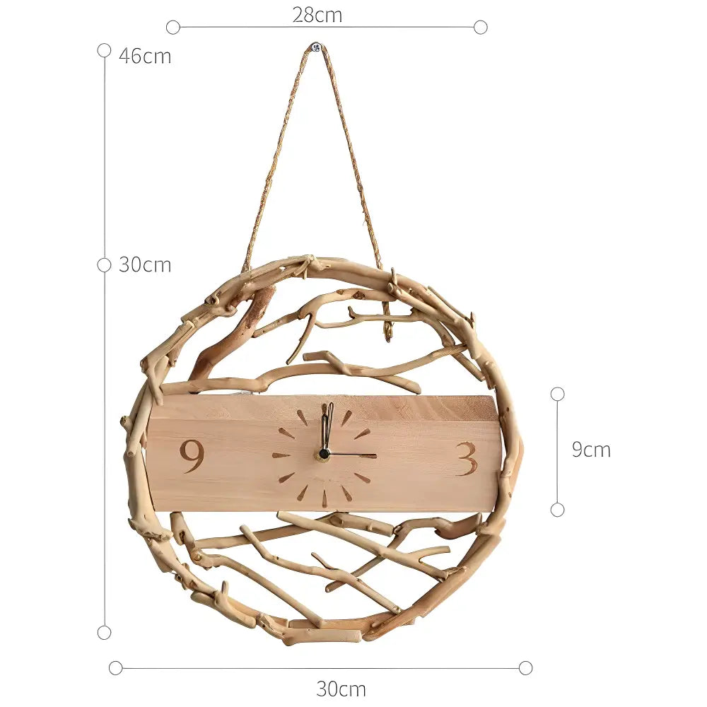 Orologio da parete con rami naturali