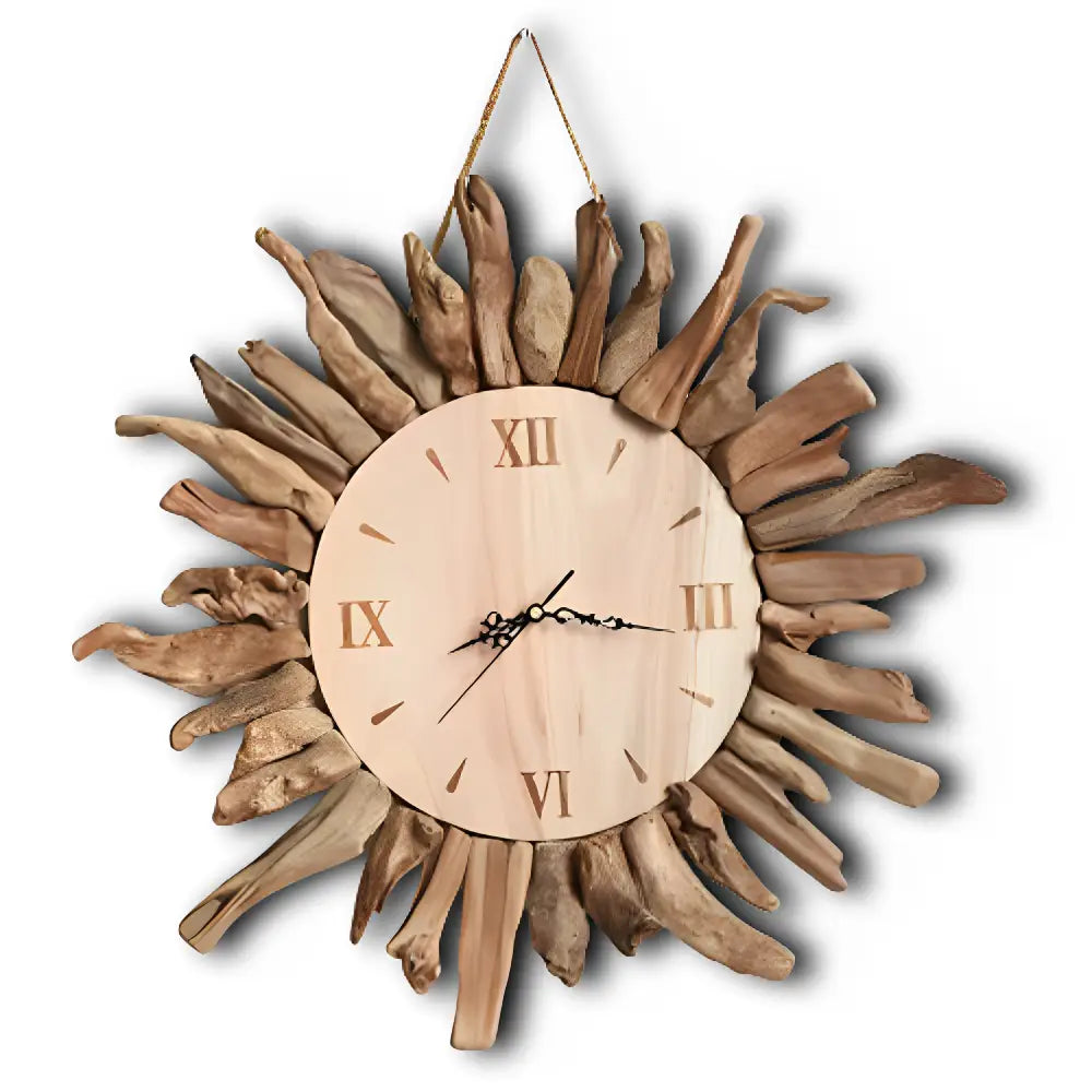 Orologio da parete con sole in legno galleggiante