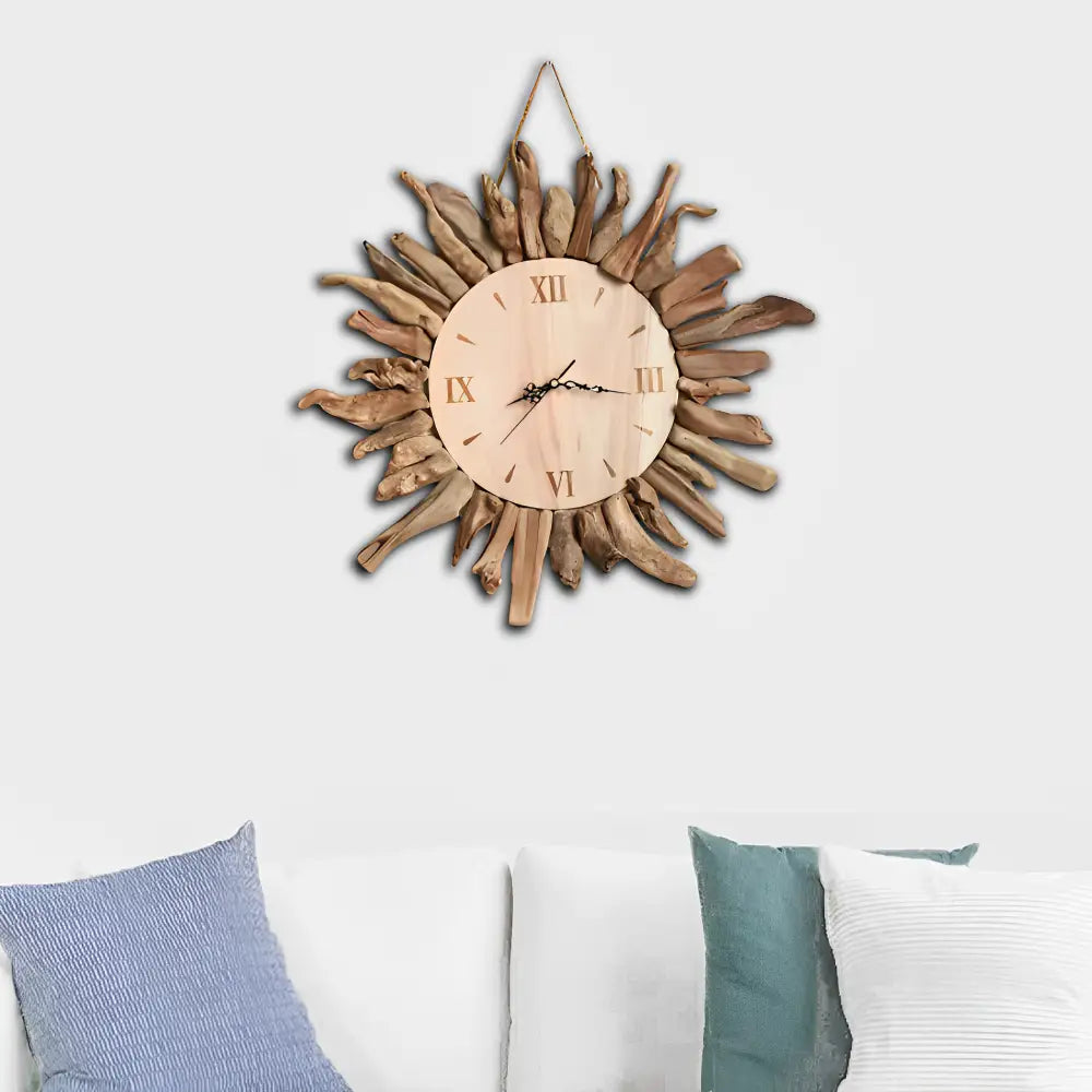Orologio da parete con sole in legno galleggiante