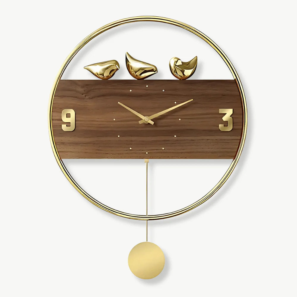 Orologio da parete di design con uccelli dorati