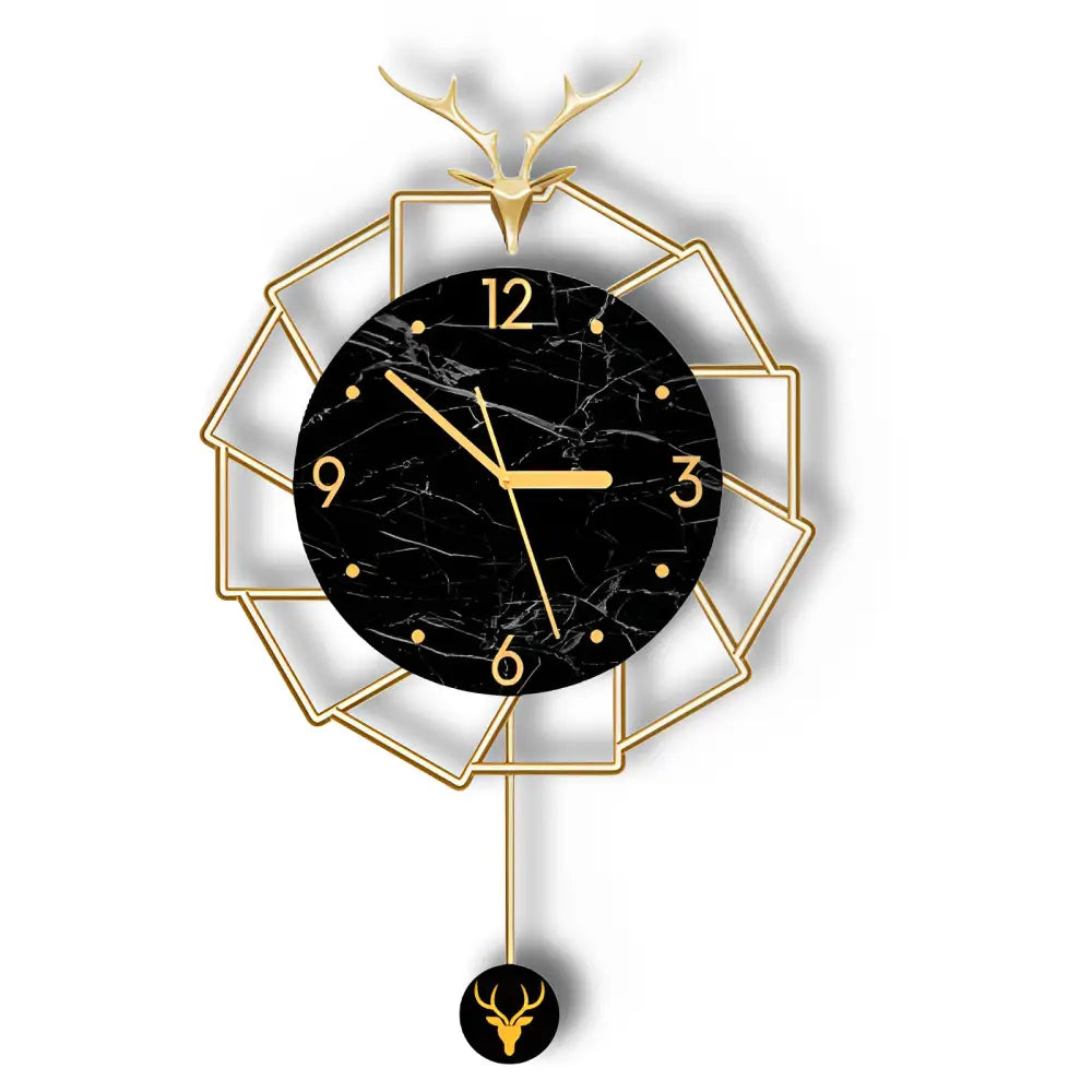 Orologio da parete di lusso con cervo dorato e marmo nero