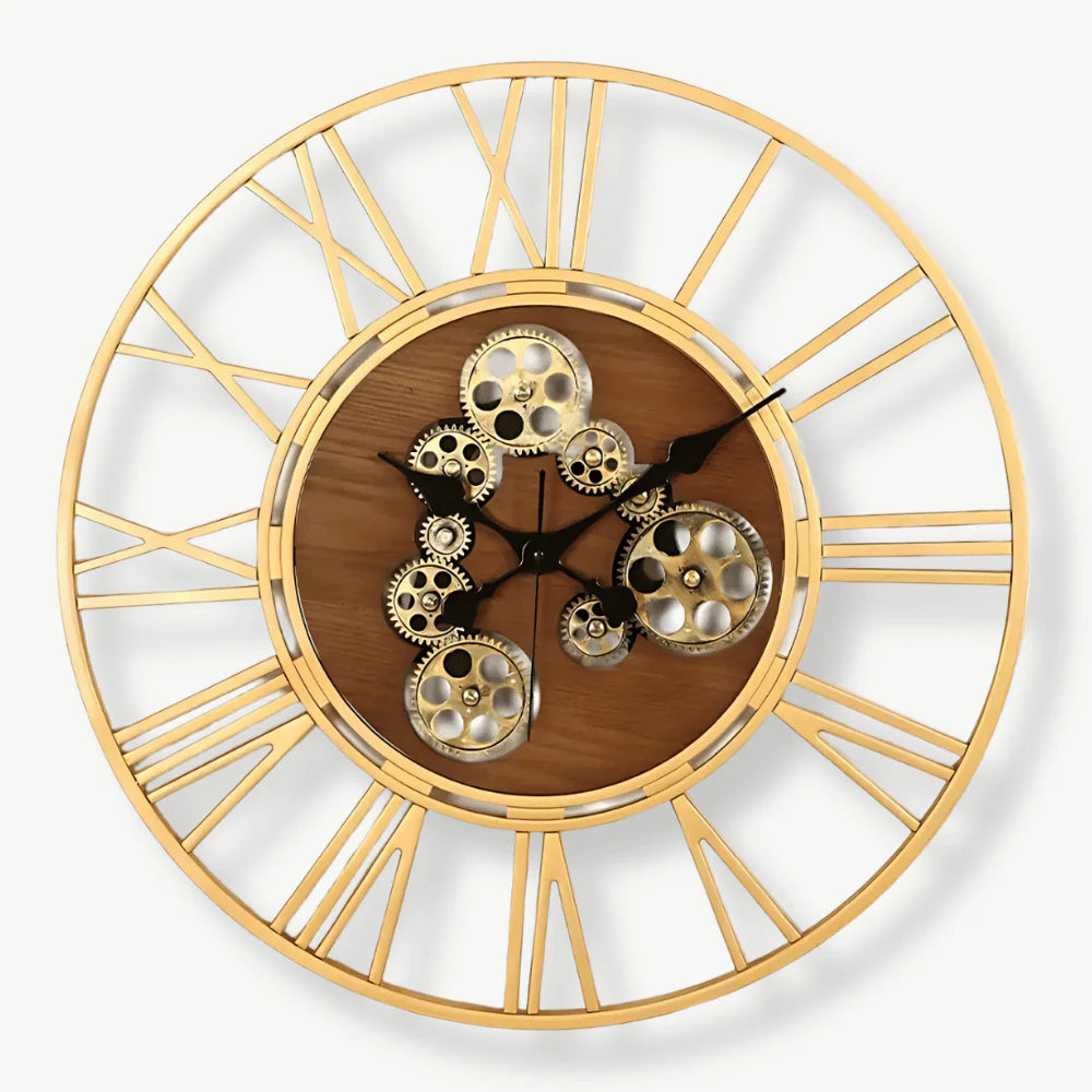 Orologio da parete in legno e ingranaggi