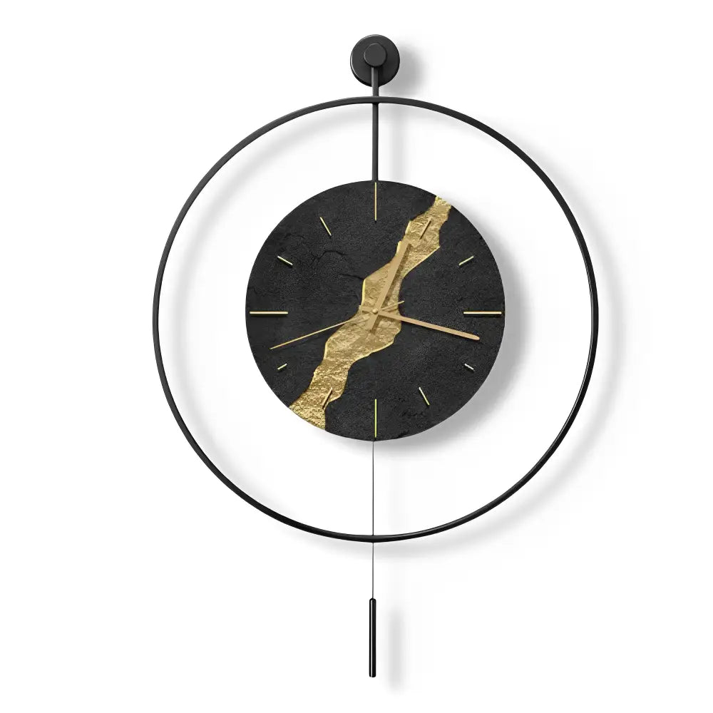 Orologio da parete nero e oro in stile Kintsugi
