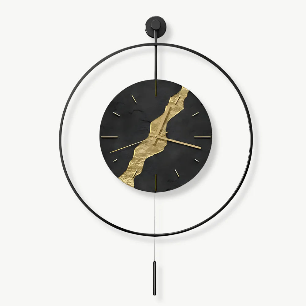 Orologio da parete nero e oro in stile Kintsugi