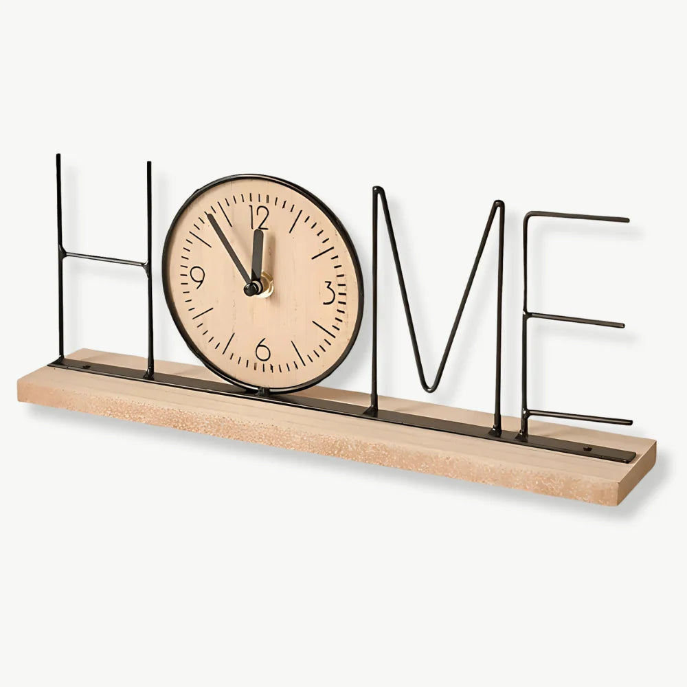 Orologio da tavolo in stile industriale con la parola “HOME”